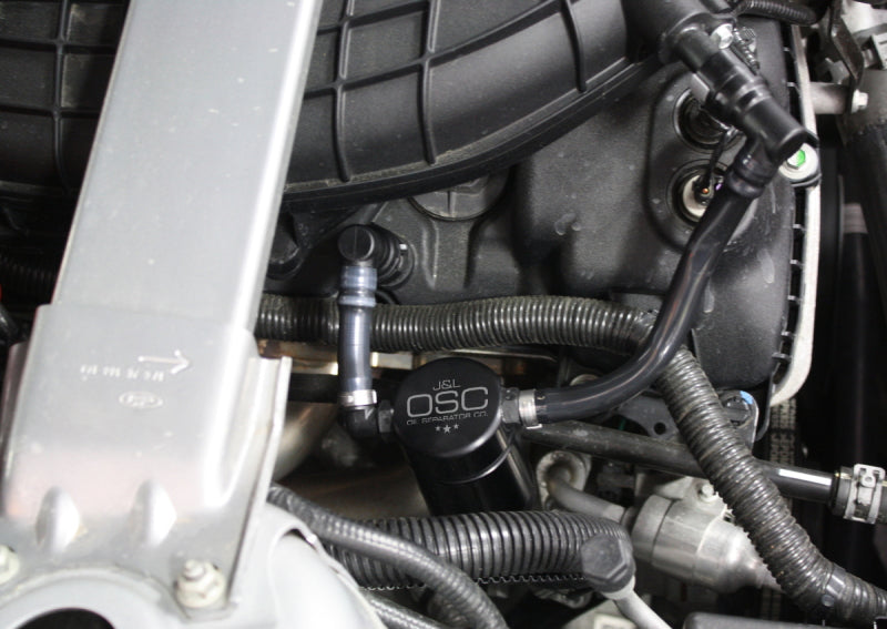 J&L 11-17 Ford Mustang V6 Passenger Side Oil Separator 3.0 - Black Anodized J&L 11-17 Ford Mustang V6 Passenger Side Oil Separator 3.0 - Black Anodized