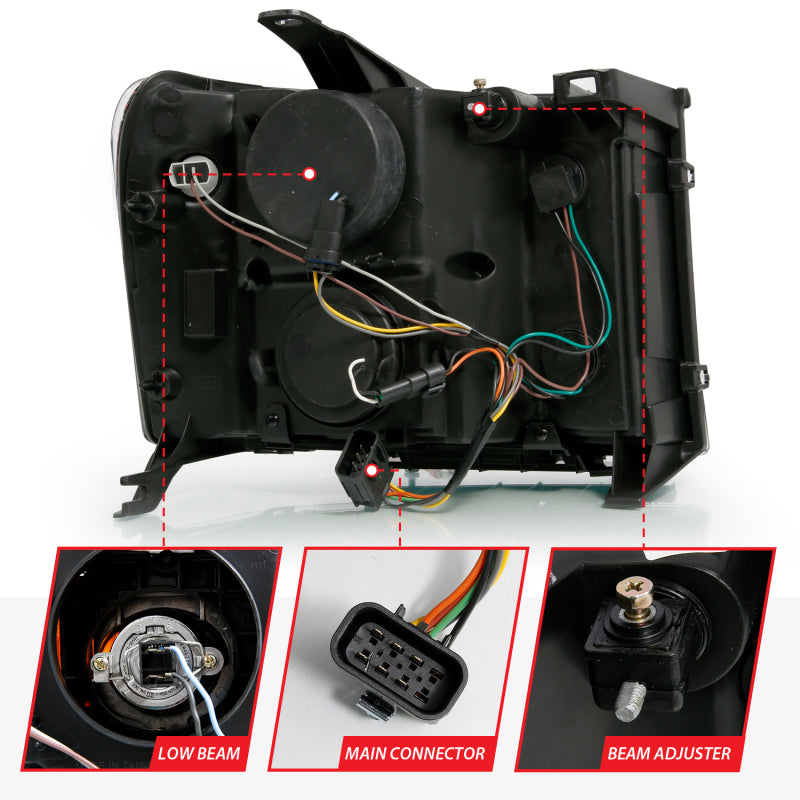 ANZO 2007-2013 Gmc Sierra 1500 Projector Headlight Plank Style Black w/ Clear Lens Amber ANZO 2007-2013 Gmc Sierra 1500 Projector Headlight Plank Style Black w/ Clear Lens Amber