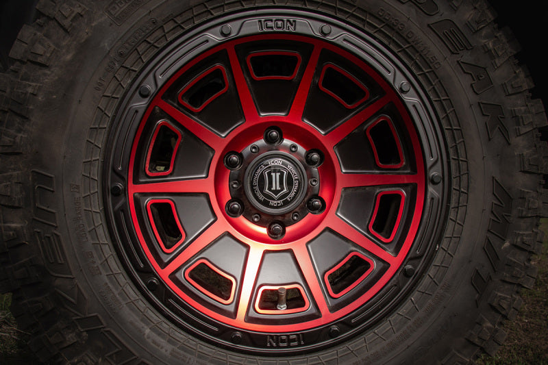 ICON Victory17x8.5 6x5.5 0mm Offset 4.75in BS Satin Black w/Red Tint Wheel ICON Victory17x8.5 6x5.5 0mm Offset 4.75in BS Satin Black w/Red Tint Wheel