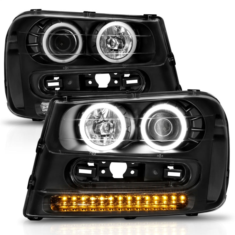 ANZO 2002-2009 Chevrolet Trailblazer Projector Headlights w/ Halo Black ANZO 2002-2009 Chevrolet Trailblazer Projector Headlights w/ Halo Black