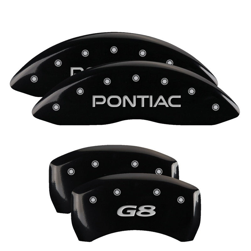 MGP 4 Caliper Covers Engraved Front Pontiac Engraved Rear G8 Black finish silver ch MGP 4 Caliper Covers Engraved Front Pontiac Engraved Rear G8 Black finish silver ch