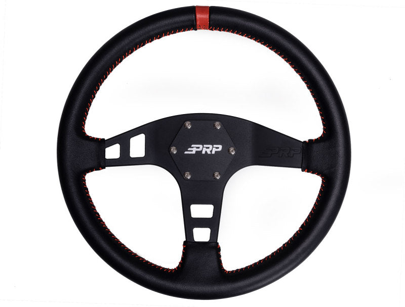 PRP Flat Leather Steering Wheel- Red PRP Flat Leather Steering Wheel- Red