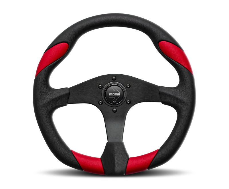 Momo Quark Steering Wheel 350 mm - Black Poly/Black Spokes/Red Inserts Momo Quark Steering Wheel 350 mm - Black Poly/Black Spokes/Red Inserts