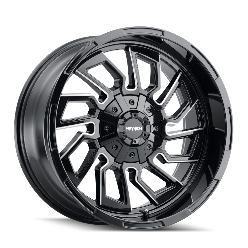 Mayhem 8111 Flywheel 22x10 / 5x127 BP / -19mm Offset / 87.1mm Hub Black w/ Milled Spokes Wheel Mayhem 8111 Flywheel 22x10 / 5x127 BP / -19mm Offset / 87.1mm Hub Black w/ Milled Spokes Wheel