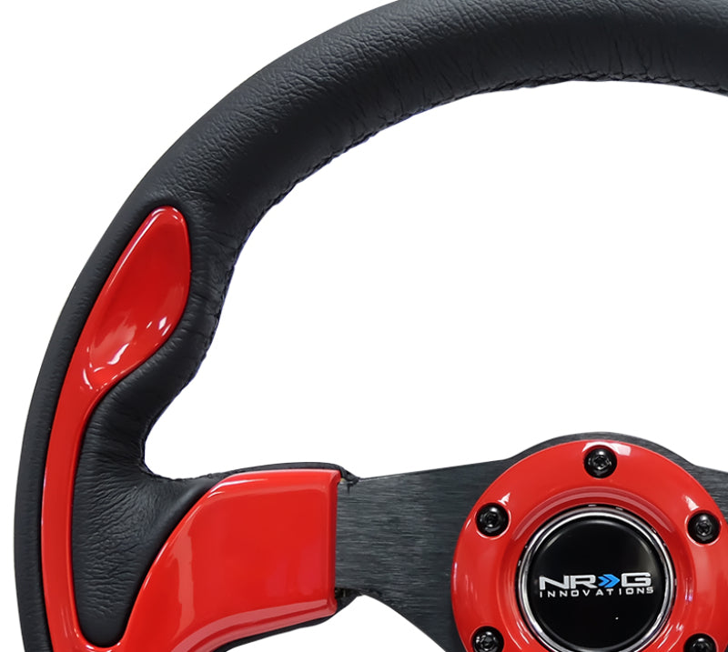 NRG Reinforced Steering Wheel (320mm) Blk w/Red Trim & 5mm 3-Spoke NRG Reinforced Steering Wheel (320mm) Blk w/Red Trim & 5mm 3-Spoke