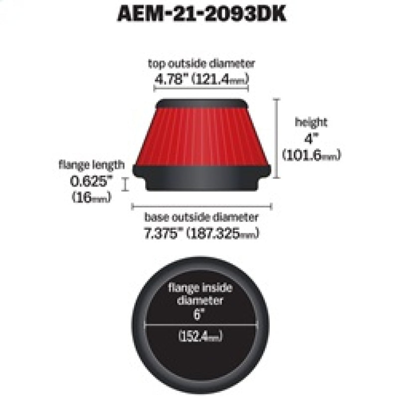 AEM 6 in x 4 in Dryflow Tapered Conical Air Filter AEM 6 in x 4 in Dryflow Tapered Conical Air Filter