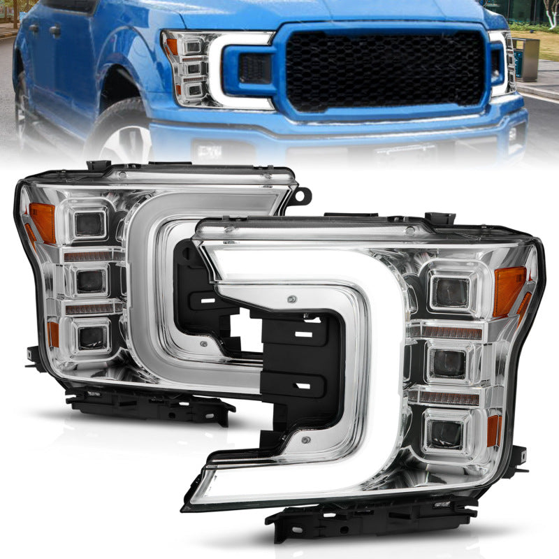 Anzo 18-20 Ford F-150 Full Led Projector Light Bar Style Headlights - Chrome Amber Anzo 18-20 Ford F-150 Full Led Projector Light Bar Style Headlights - Chrome Amber