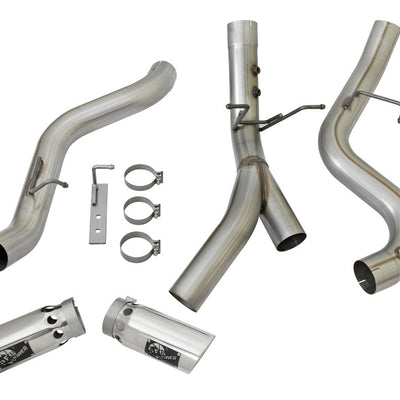 aFe ATLAS 4in DPF-Back Alum Steel Exhaust System w/Dual Exit Polished Tip 2017 GM Duramax 6.6L (td)