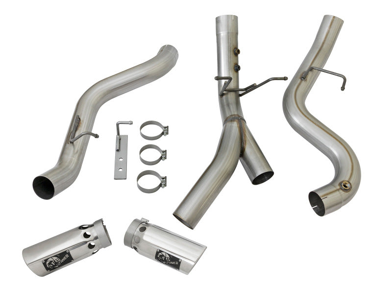 aFe Large Bore-HD 4in 409-SS DPF-Back Exhaust w/Dual Polished Tips 2017 GM Duramax V8-6.6L (td) L5P aFe Large Bore-HD 4in 409-SS DPF-Back Exhaust w/Dual Polished Tips 2017 GM Duramax V8-6.6L (td) L5P