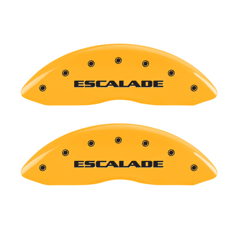 MGP 4 Caliper Covers Engraved Front Escalade Engraved Rear ESV Yellow finish black ch MGP 4 Caliper Covers Engraved Front Escalade Engraved Rear ESV Yellow finish black ch