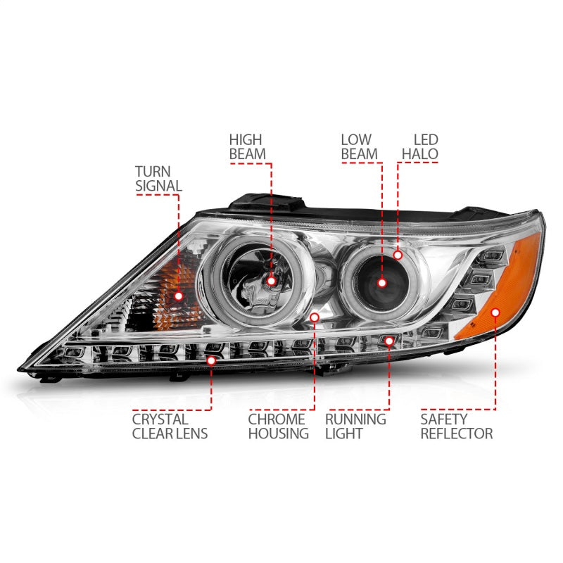 ANZO 2011-2013 Kia Sorento Projector Headlights w/ Halo Chrome (CCFL) ANZO 2011-2013 Kia Sorento Projector Headlights w/ Halo Chrome (CCFL)