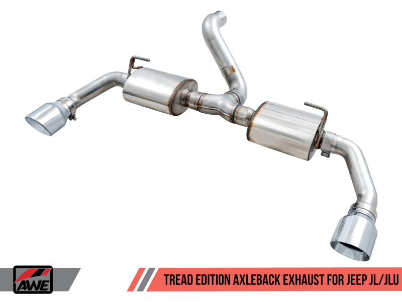 AWE Tuning 2018+ Jeep Wrangler JL/JLU Tread Edition Axle-Back Dual Exhaust - Chrome Silver Tips AWE Tuning 2018+ Jeep Wrangler JL/JLU Tread Edition Axle-Back Dual Exhaust - Chrome Silver Tips