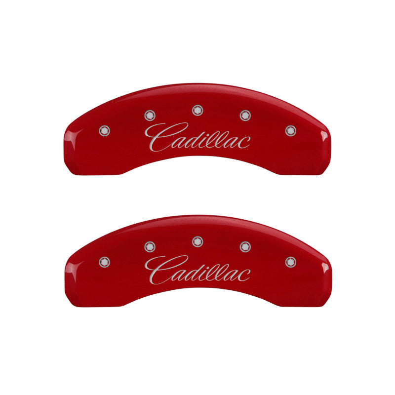 MGP 4 Caliper Covers Engraved Front & Rear Cursive/Cadillac Red finish silver ch MGP 4 Caliper Covers Engraved Front & Rear Cursive/Cadillac Red finish silver ch