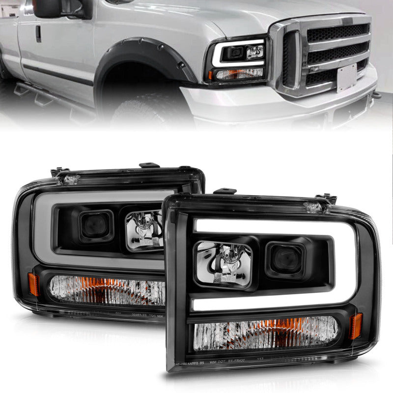 ANZO 99-04 Ford F250/F350/F450/Excursion (excl 99) Projector Headlights - w/ Light Bar Black Housing ANZO 99-04 Ford F250/F350/F450/Excursion (excl 99) Projector Headlights - w/ Light Bar Black Housing