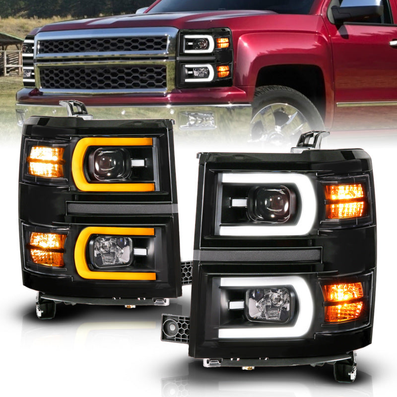 Anzo 14-15 Chevy Silverado 1500 Black Dual Switchback+Sequential LED Tube Sq. Projector Headlights Anzo 14-15 Chevy Silverado 1500 Black Dual Switchback+Sequential LED Tube Sq. Projector Headlights