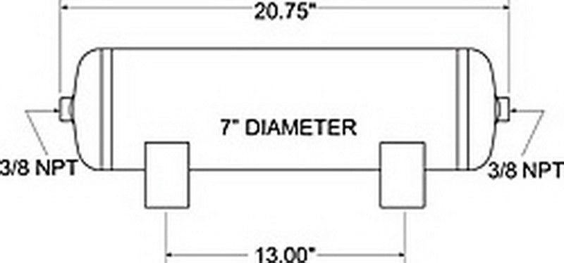 Firestone Air Tank 3 Gallon 7in. x 20.75in. (2) 3/8in. NPT Ports 150 PSI Max - Black (WR17609229) Firestone Air Tank 3 Gallon 7in. x 20.75in. (2) 3/8in. NPT Ports 150 PSI Max - Black (WR17609229)