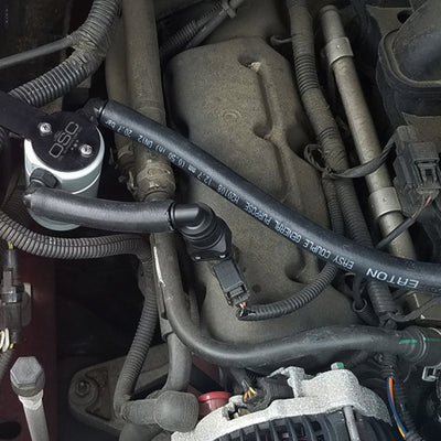 J&L 05-10 Ford Mustang V6 Passenger Side Oil Separator 3.0 - Clear Anodized