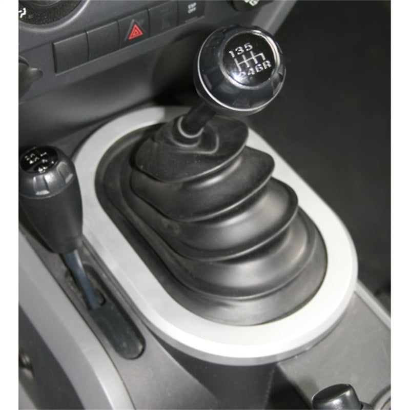 Rugged Ridge 07-10 Jeep Wrangler JK w/ Manual Transmission Silver Shifter Bezel Trim Rugged Ridge 07-10 Jeep Wrangler JK w/ Manual Transmission Silver Shifter Bezel Trim