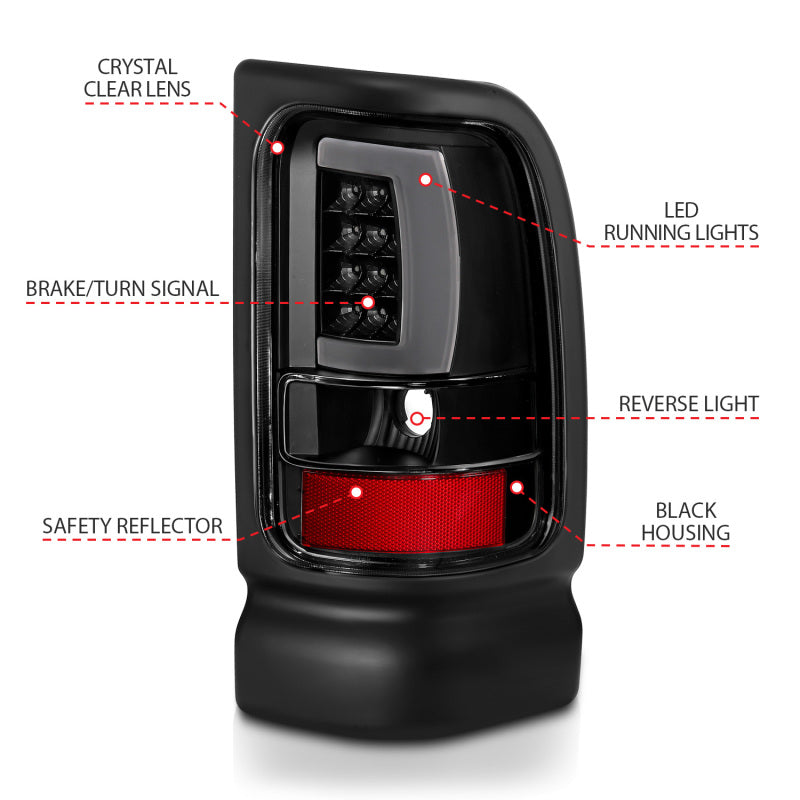 ANZO 1994-2001 Dodge Ram 1500 LED Taillights Plank Style Black w/Clear Lens ANZO 1994-2001 Dodge Ram 1500 LED Taillights Plank Style Black w/Clear Lens