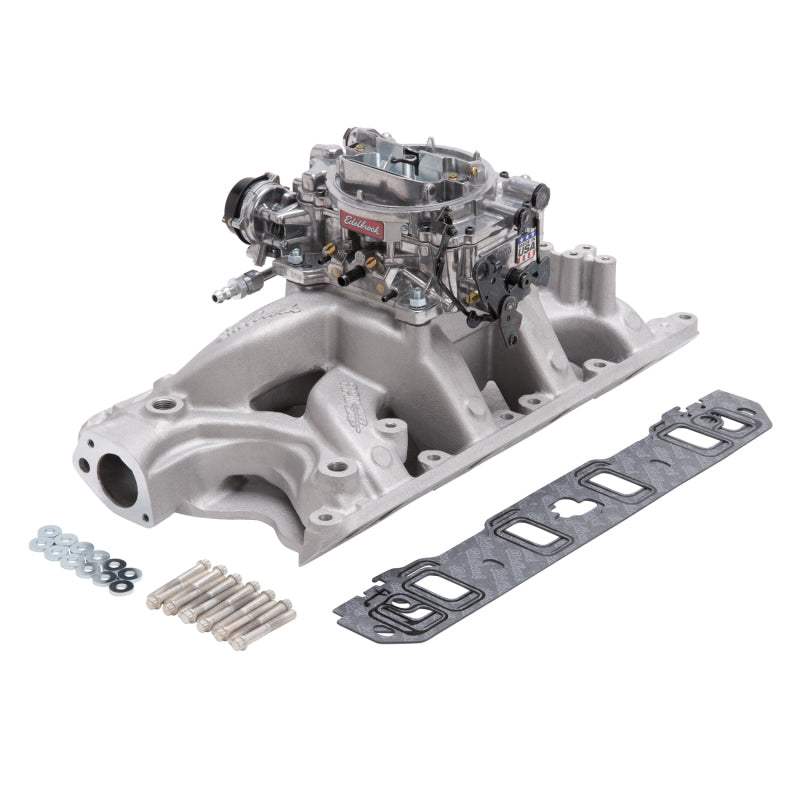 Edelbrock Manifold And Carb Kit Performer RPM Air-Gap Small Block Ford 351W Natural Finish Edelbrock Manifold And Carb Kit Performer RPM Air-Gap Small Block Ford 351W Natural Finish