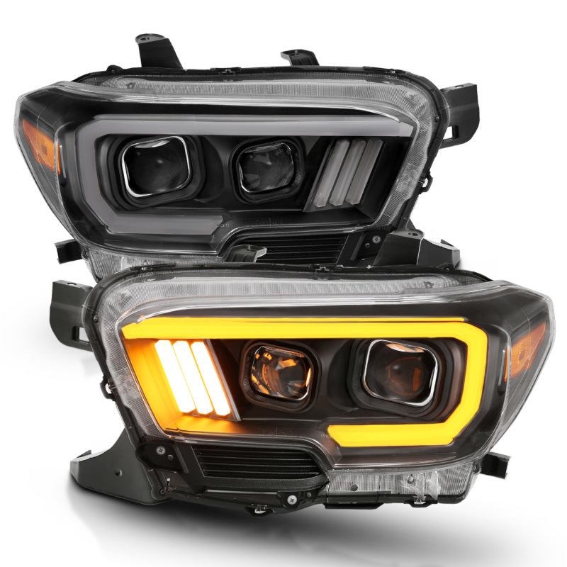 ANZO 2016-2017 Toyota Tacoma Projector Headlights w/ Plank Style Switchback Black w/ Amber ANZO 2016-2017 Toyota Tacoma Projector Headlights w/ Plank Style Switchback Black w/ Amber