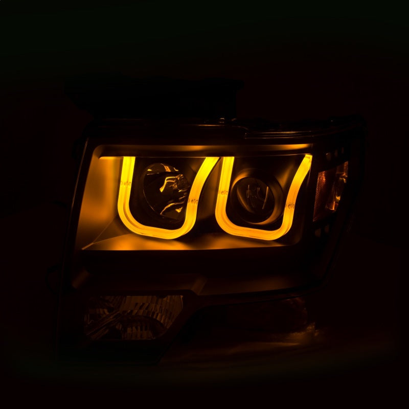 ANZO 2009-2014 Ford F-150 Projector Headlights w/ U-Bar Switchback Black w/ Amber ANZO 2009-2014 Ford F-150 Projector Headlights w/ U-Bar Switchback Black w/ Amber