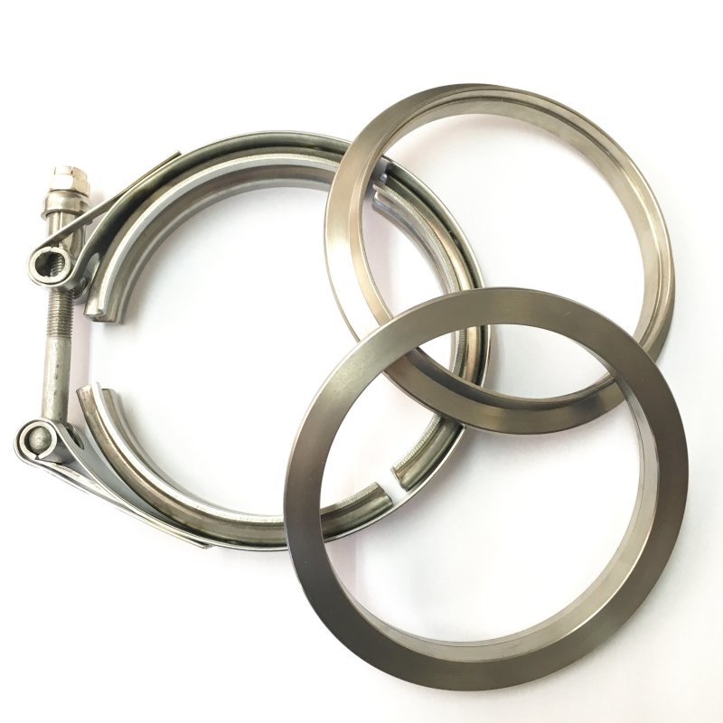 Ticon Industries 4in Titanium V-Band Clamp Assembly (2 Flanges/1 Clamp) Ticon Industries 4in Titanium V-Band Clamp Assembly (2 Flanges/1 Clamp)