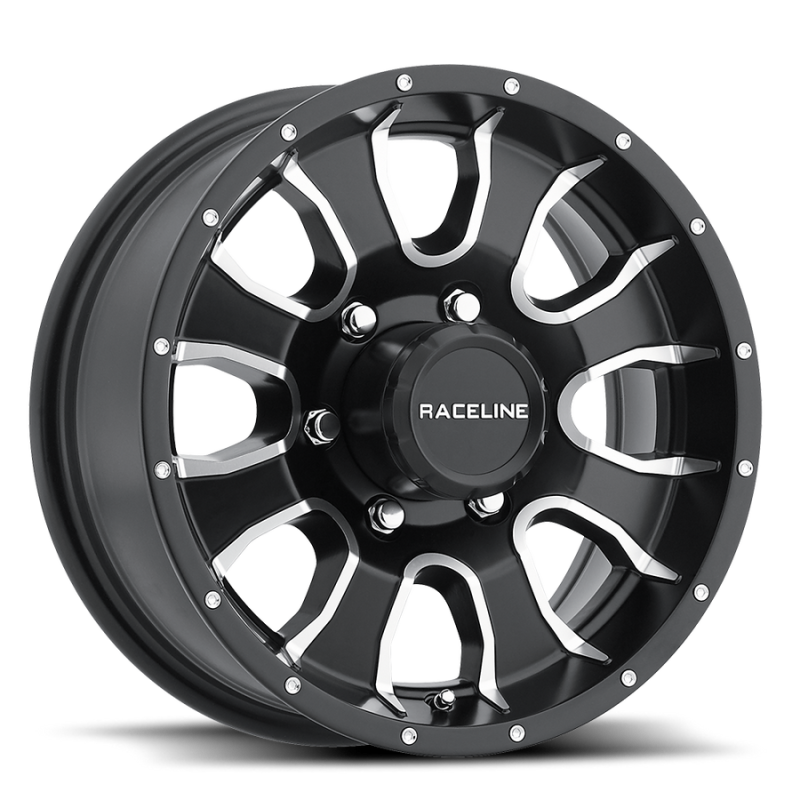 Raceline 860M Mamba 16x6in / 6x139.7 BP / 0mm Offset / 4.25mm Bore - Black & Machined Wheel Raceline 860M Mamba 16x6in / 6x139.7 BP / 0mm Offset / 4.25mm Bore - Black & Machined Wheel