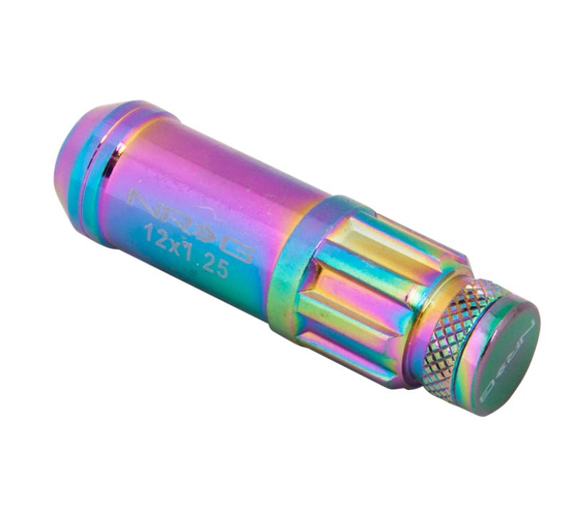 NRG 700 Series M12 X 1.25 Steel Lug Nut w/Dust Cap Cover Set 21 Pc w/Locks & Lock Socket - Neochrome NRG 700 Series M12 X 1.25 Steel Lug Nut w/Dust Cap Cover Set 21 Pc w/Locks & Lock Socket - Neochrome