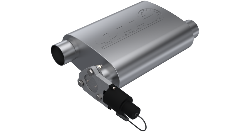 QTP 2.5in Weld-On 304SS Reverse Screamer Muffler w/Bolt-On QTEC Electric Cutout QTP 2.5in Weld-On 304SS Reverse Screamer Muffler w/Bolt-On QTEC Electric Cutout