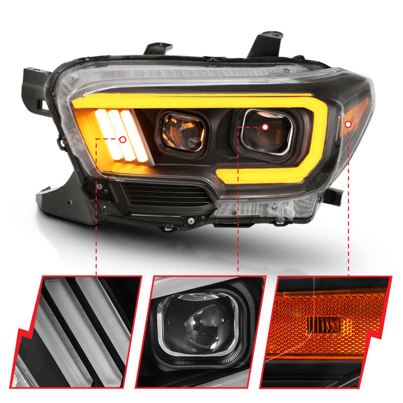 ANZO 2016-2017 Toyota Tacoma Projector Headlights w/ Plank Style Switchback Black w/ Amber ANZO 2016-2017 Toyota Tacoma Projector Headlights w/ Plank Style Switchback Black w/ Amber