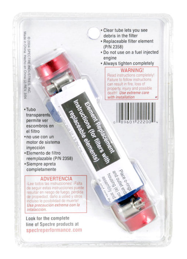 Spectre Pro-Plumbing Fuel Filter 3/8in. - Red/Blue Spectre Pro-Plumbing Fuel Filter 3/8in. - Red/Blue