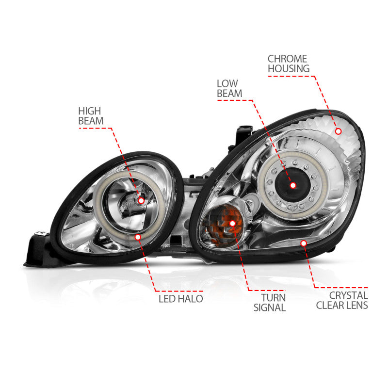 ANZO 1998-2005 Lexus Gs300 Projector Headlights w/ Halo Chrome ANZO 1998-2005 Lexus Gs300 Projector Headlights w/ Halo Chrome
