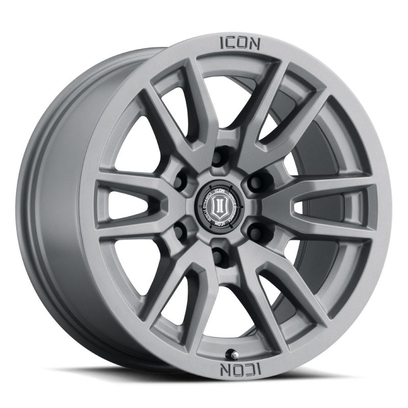 ICON Vector 6 17x8.5 6x5.5 25mm Offset 5.75in BS 95.1mm Bore Titanium Wheel ICON Vector 6 17x8.5 6x5.5 25mm Offset 5.75in BS 95.1mm Bore Titanium Wheel