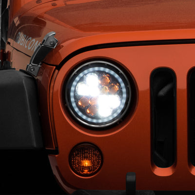 Raxiom 97-18 Jeep Wrangler TJ/JK Axial Spider LED Headlight w/ Amber DRL- Chrome Hsng (Clear Lens)