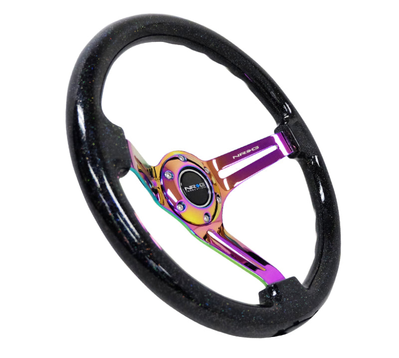 NRG Reinforced Steering Wheel (350mm / 3in. Deep) Blk Multi Color Flake w/ Neochrome Center Mark NRG Reinforced Steering Wheel (350mm / 3in. Deep) Blk Multi Color Flake w/ Neochrome Center Mark