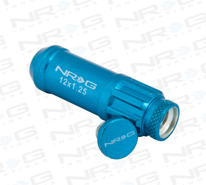 NRG 700 Series M12 X 1.25 Steel Lug Nut w/Dust Cap Cover Set 21 Pc w/Locks & Lock Socket - Blue NRG 700 Series M12 X 1.25 Steel Lug Nut w/Dust Cap Cover Set 21 Pc w/Locks & Lock Socket - Blue