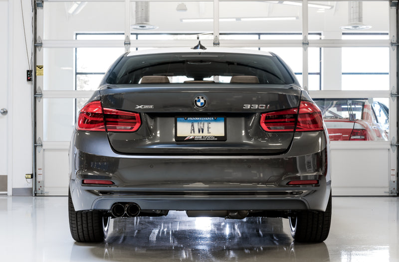 AWE Tuning BMW F3X 28i / 30i Touring Edition Axle-Back Exhaust Single Side - 80mm Silver Tips AWE Tuning BMW F3X 28i / 30i Touring Edition Axle-Back Exhaust Single Side - 80mm Silver Tips