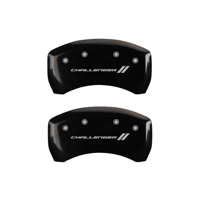 MGP 4 Caliper Covers Engraved Front & Rear With stripes/Challenger Black finish silver ch MGP 4 Caliper Covers Engraved Front & Rear With stripes/Challenger Black finish silver ch
