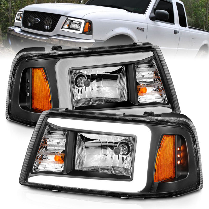 ANZO 2001-2011 Ford Ranger Crystal Headlights w/ Light Bar Black Housing ANZO 2001-2011 Ford Ranger Crystal Headlights w/ Light Bar Black Housing