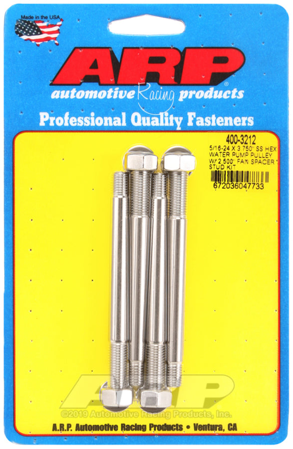 ARP 5/16-24 X 3.750 SS Hex Water Pump Pulley w/ 2.500in Fan Spacer Stud Kit ARP 5/16-24 X 3.750 SS Hex Water Pump Pulley w/ 2.500in Fan Spacer Stud Kit