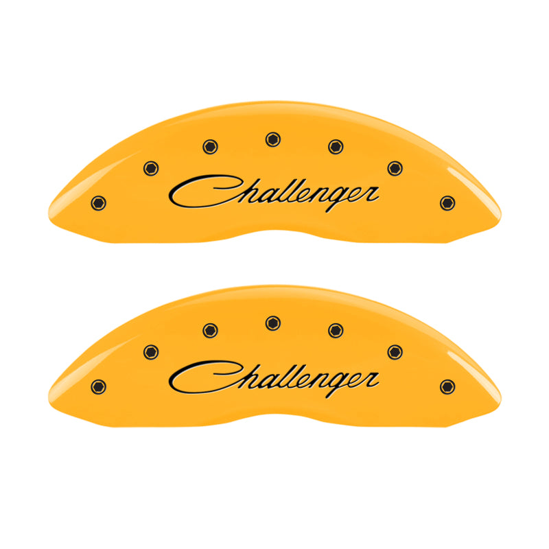 MGP 4 Caliper Covers Engraved Front & Rear Cursive/Challenger Yellow finish black ch MGP 4 Caliper Covers Engraved Front & Rear Cursive/Challenger Yellow finish black ch