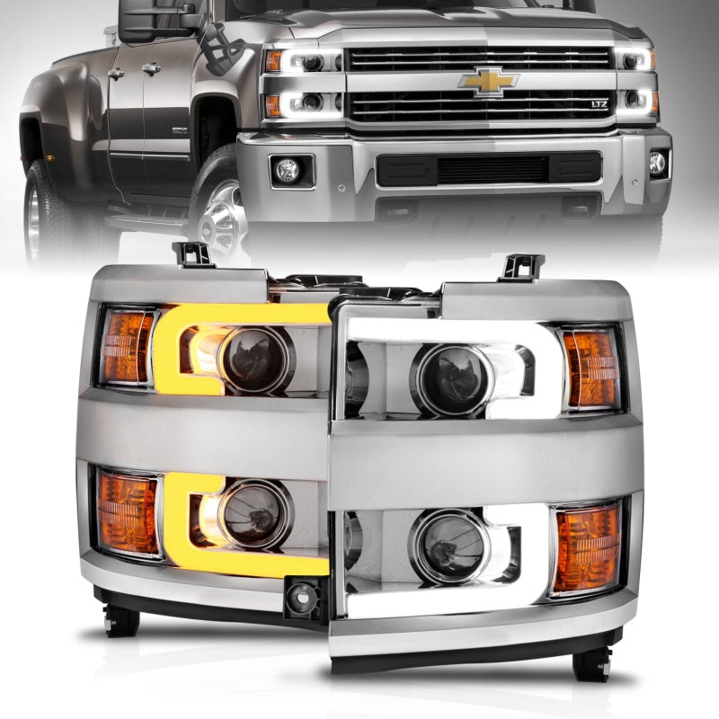 ANZO Projector Headlights 15-17 Chevrolet Silverado 2500HD / 3500HD Chrome w/ Chrome Rim ANZO Projector Headlights 15-17 Chevrolet Silverado 2500HD / 3500HD Chrome w/ Chrome Rim