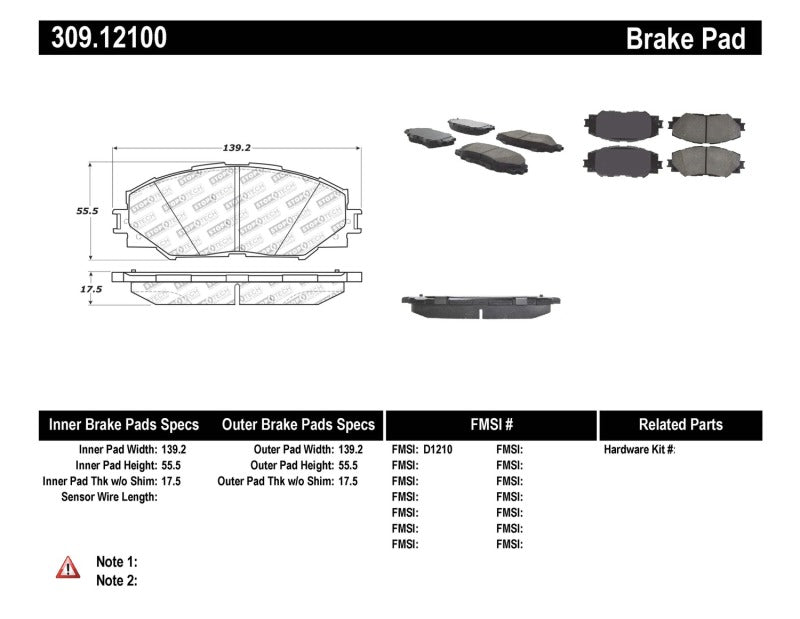 StopTech Performance 10 Lexus HS 250h / 09 Pontiac Vibe 1.8L / 08-09 Scion xB/xD Front Brake Pads StopTech Performance 10 Lexus HS 250h / 09 Pontiac Vibe 1.8L / 08-09 Scion xB/xD Front Brake Pads