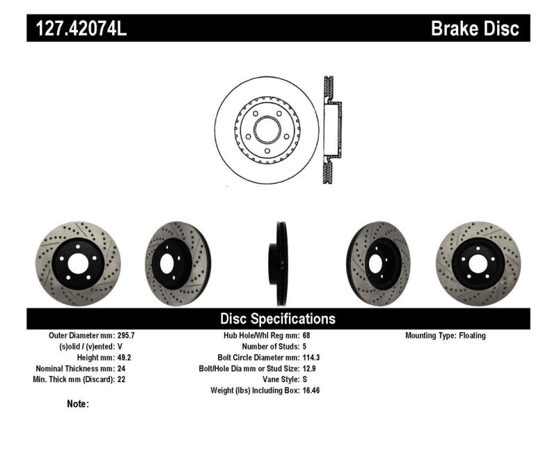 StopTech 1/02-05 Infiniti G35 (alloy disc) / 6/02-05 Nissan 350Z Slotted & Drilled Left Front Rotor StopTech 1/02-05 Infiniti G35 (alloy disc) / 6/02-05 Nissan 350Z Slotted & Drilled Left Front Rotor