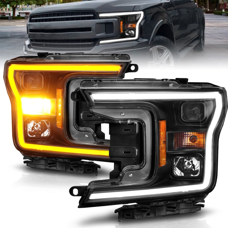 ANZO 2018-2020 Ford F-150 Projector Headlight w/ Plank Style Switchback Black Housing ANZO 2018-2020 Ford F-150 Projector Headlight w/ Plank Style Switchback Black Housing