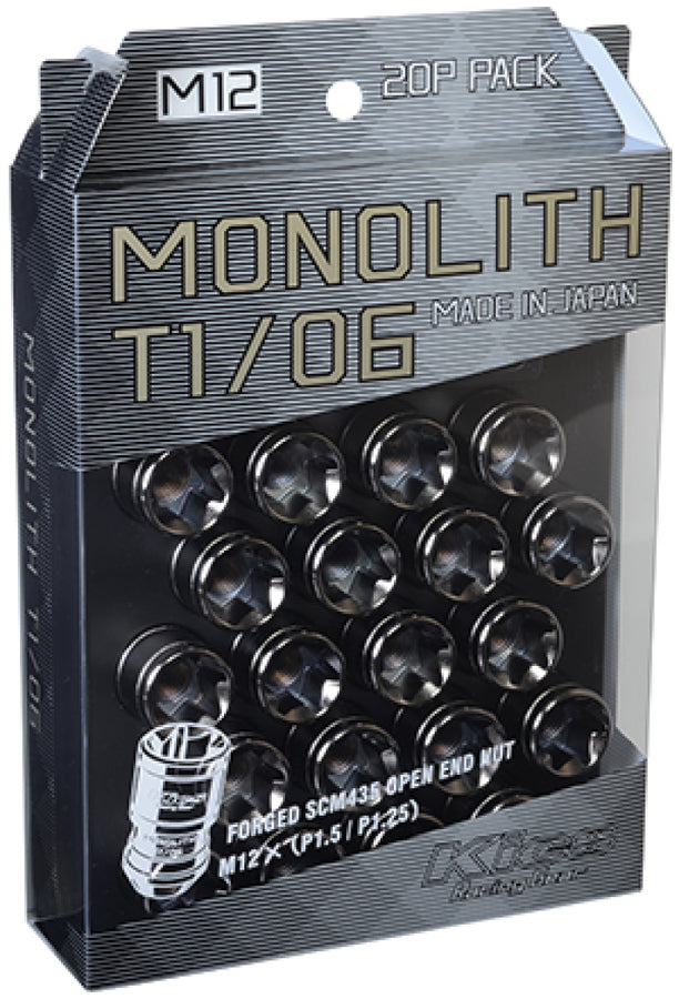Project Kics 12 x 1.25 Glorious Black T1/06 Monolith Lug Nuts - 4 Pcs Project Kics 12 x 1.25 Glorious Black T1/06 Monolith Lug Nuts - 4 Pcs
