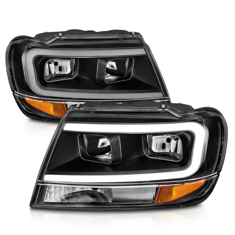 ANZO 99-04 Jeep Grand Cherokee Crystal Headlights - w/ Light Bar Black Housing ANZO 99-04 Jeep Grand Cherokee Crystal Headlights - w/ Light Bar Black Housing