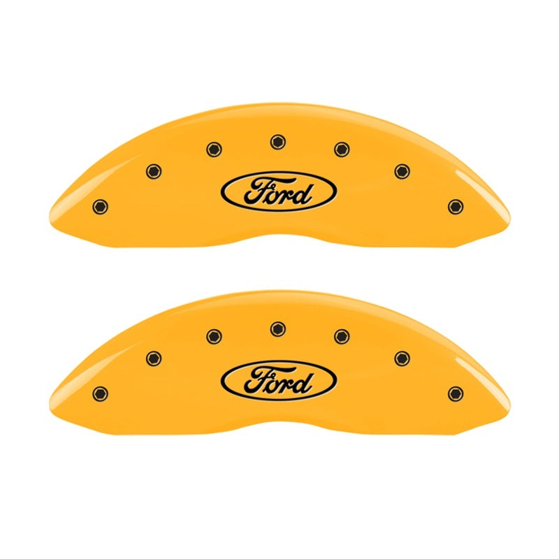 MGP Front set 2 Caliper Covers Engraved Front Oval logo/Ford Yellow finish black ch MGP Front set 2 Caliper Covers Engraved Front Oval logo/Ford Yellow finish black ch