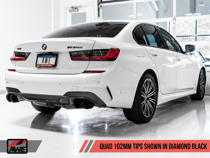 AWE Tuning 2019+ BMW M340i (G20) Non-Resonated Touring Edition Exhaust - Quad Diamond Black Tips AWE Tuning 2019+ BMW M340i (G20) Non-Resonated Touring Edition Exhaust - Quad Diamond Black Tips